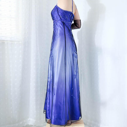 Cobalt Blue Purple Ombre Beaded Floral Long Satin Tulle Ball Gown Evening Gown Party Dress gh4296
