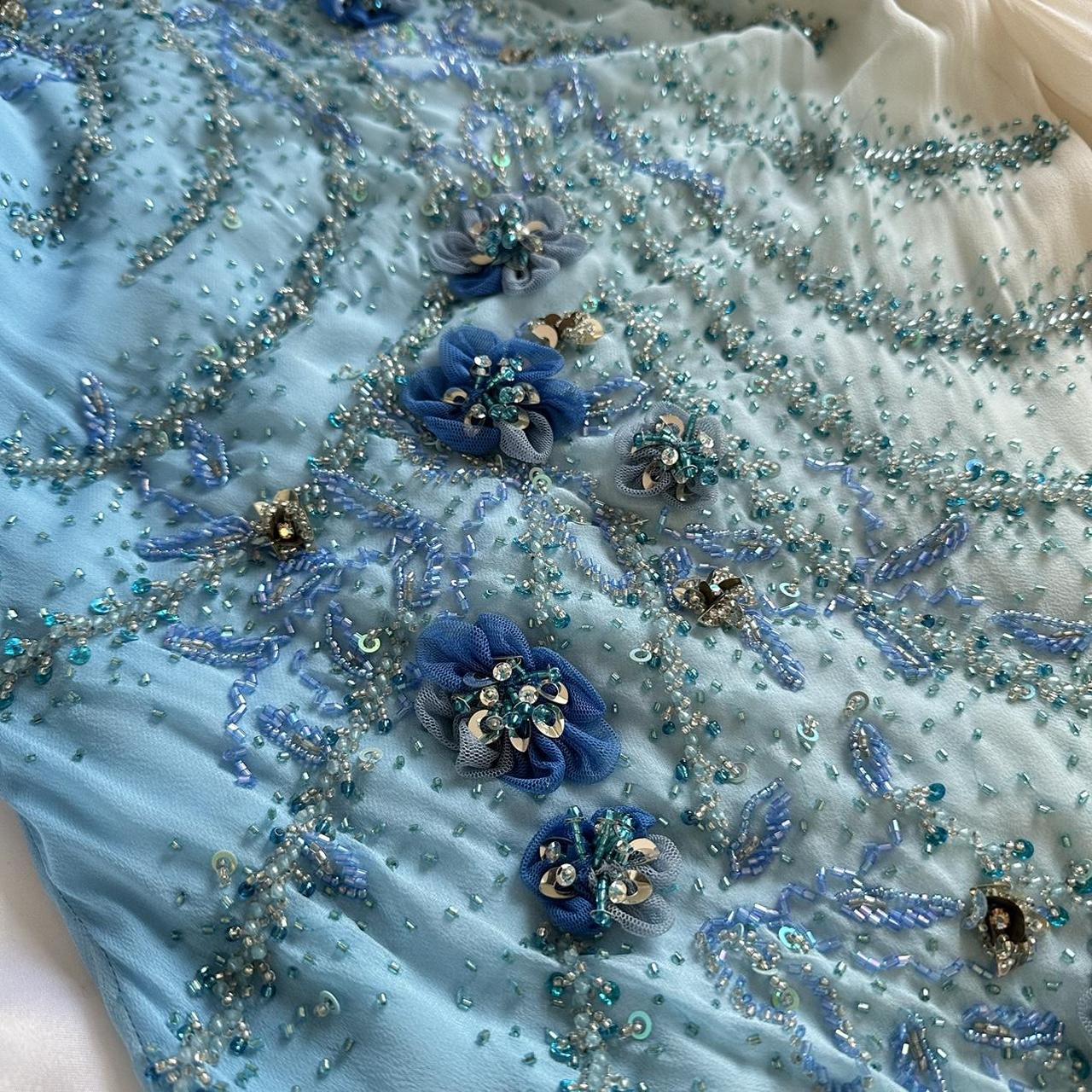 Blue gorgeous beautiful stylish unique elegant exquisite floral beading long chiffon ball gown evening dress party dress gh3562