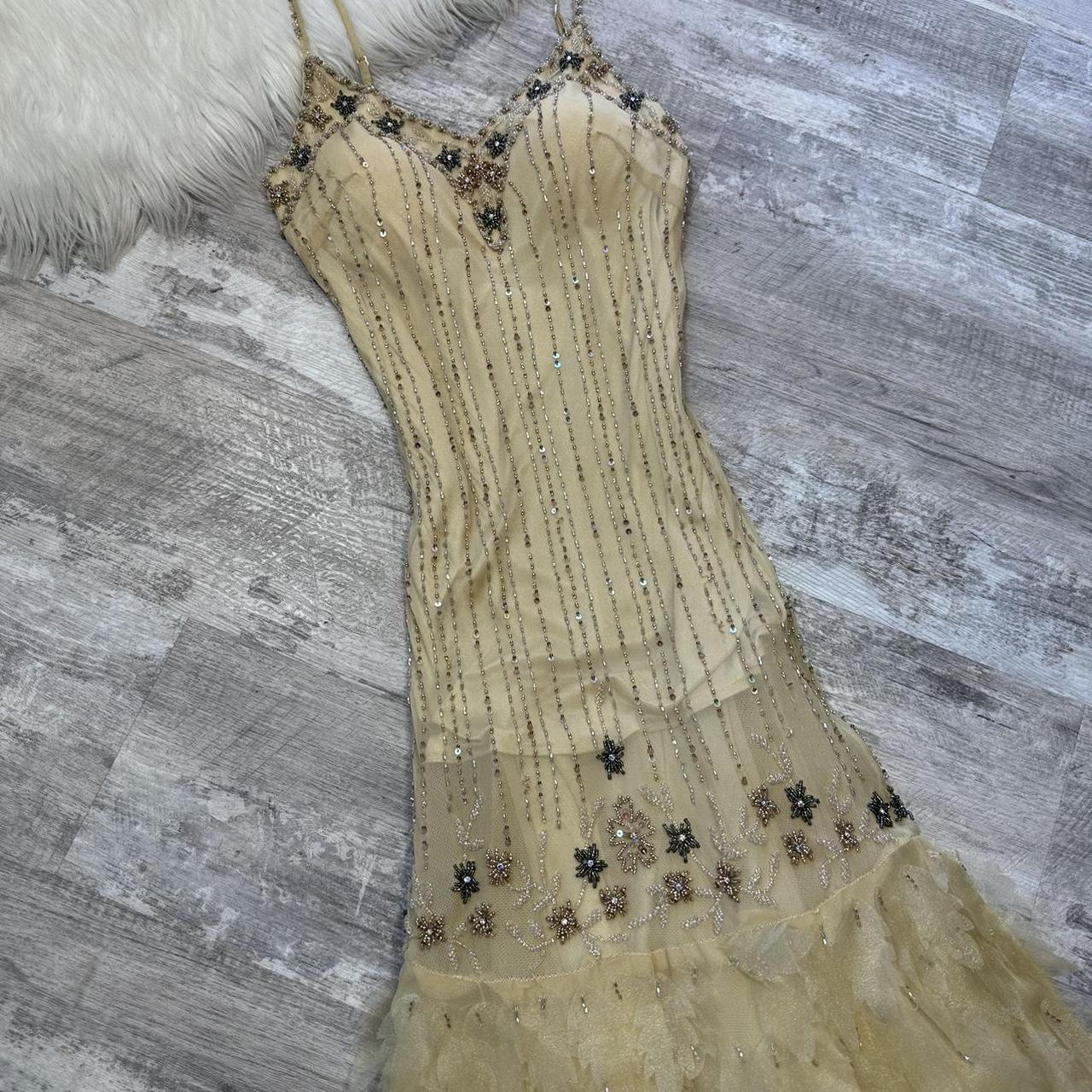 Cream Stunning Rare Vintage Long Chiffon Sequin Floral Ball Gown Evening Gown Party Dress gh4311