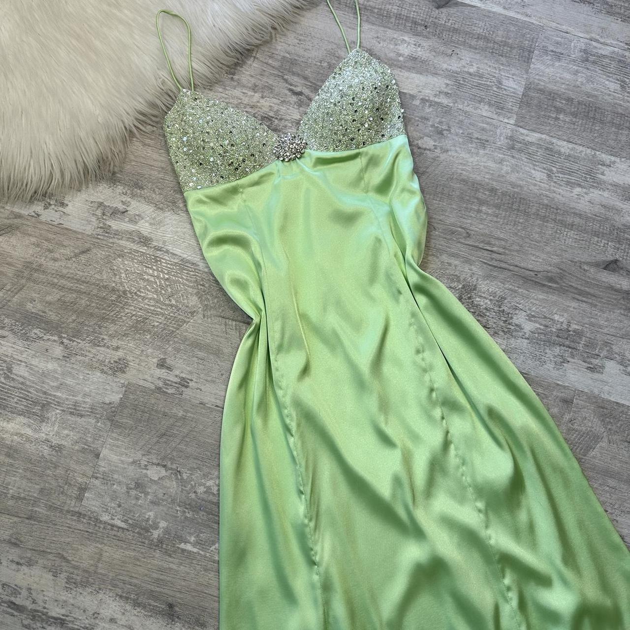 Light Green Shiny Vintage Elegant Spaghetti Strap Satin Maxi Dress Sequined Rhinestone Ball Gown Evening Dress Party Dress gh4301