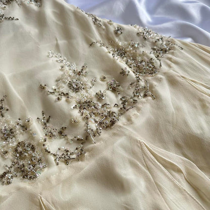 Ivory Shiny Fashion Elegant Beautiful Exquisite Beaded Long Chiffon Handmade Customized Ball Gown Evening Dress Party Dress Prom Dress gh3748