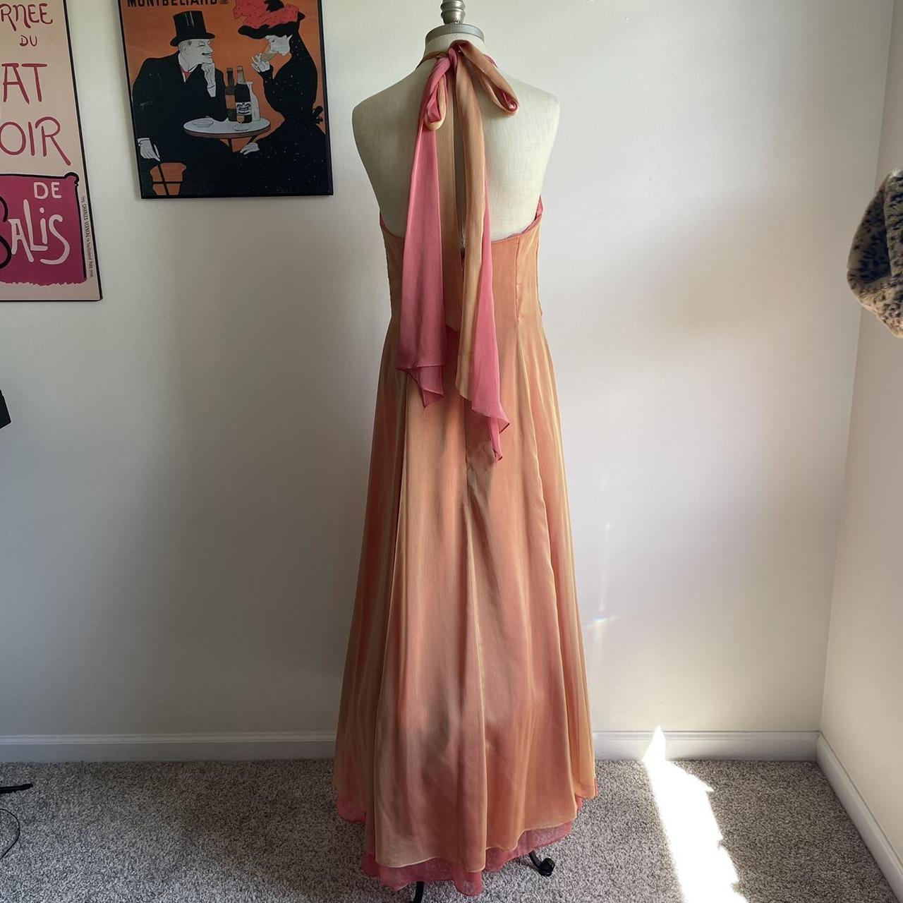 Orange Pink Fashion Elegant V-neck Halter Backless Lace-up Long Tulle Ball Gown Evening Dress Party Dress gh3579