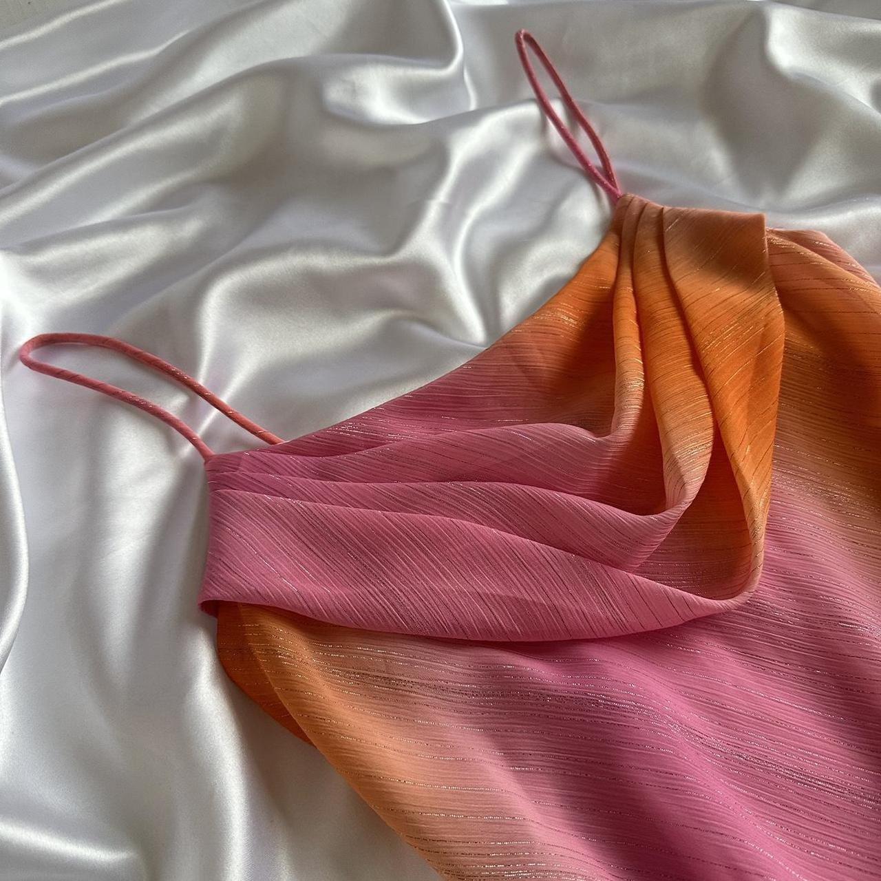 Gradient Pink Orange Retro Fashion Glitter Long Chiffon Ball Gown Evening Gown Party Dress Prom Gown gh3868