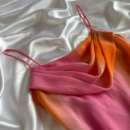 Gradient Pink Orange Retro Fashion Glitter Long Chiffon Ball Gown Evening Gown Party Dress Prom Gown gh3868