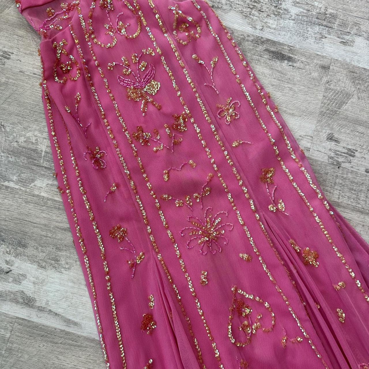 Stunning Rare Hot Pink Vintage Fashion Elegant Delicate Floral Sequin Long Chiffon Sequin Ball Gown Evening Dress Birthday Party Dress Fairy Dress Homecoming Dress Wedding Guest Dress Prom Dress gh3810