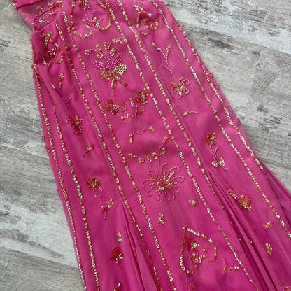 Stunning Rare Hot Pink Vintage Fashion Elegant Delicate Floral Sequin Long Chiffon Sequin Ball Gown Evening Dress Birthday Party Dress Fairy Dress Homecoming Dress Wedding Guest Dress Prom Dress gh3810