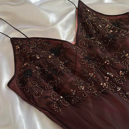 Red brown gorgeous beautiful elegant exquisite floral beading spaghetti straps long chiffon tulle ball gown evening gown party dress prom dress gh3901