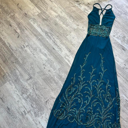 Beautiful Stunning Rare Teal Exquisite Beading Long Chiffon Ball Gown Evening Dress Prom Dress Birthday Party Dress gh3808