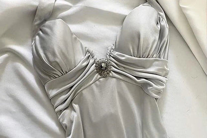 Silver White Retro Fairy Short satin Homecoming Dress Party Dress Birthday Dress Prom Dress gh4669