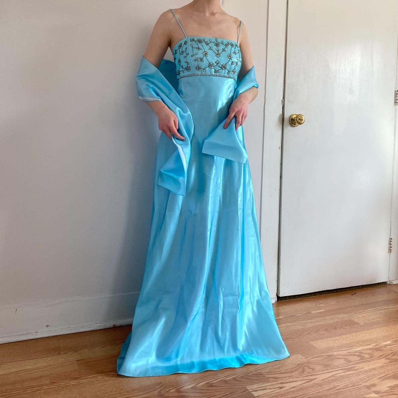 Light Blue Vintage Fashion Playful Deep V Exquisite Floral Beaded Halter Long Satin Tulle Fairy Ball Gown Square Neck Prom Dress Evening Dress Birthday Party Dress gh3959