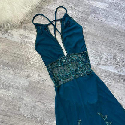 Beautiful Stunning Rare Teal Exquisite Beading Long Chiffon Ball Gown Evening Dress Prom Dress Birthday Party Dress gh3808