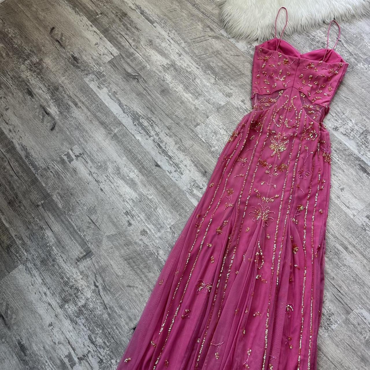 Stunning Rare Hot Pink Vintage Fashion Elegant Delicate Floral Sequin Long Chiffon Sequin Ball Gown Evening Dress Birthday Party Dress Fairy Dress Homecoming Dress Wedding Guest Dress Prom Dress gh3810