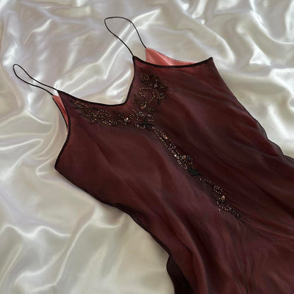 Red brown gorgeous beautiful elegant exquisite floral beading spaghetti straps long chiffon tulle ball gown evening gown party dress prom dress gh3901