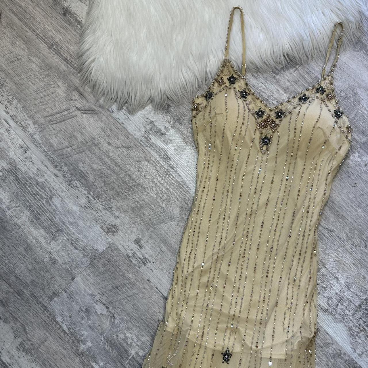 Cream Stunning Rare Vintage Long Chiffon Sequin Floral Ball Gown Evening Gown Party Dress gh4311