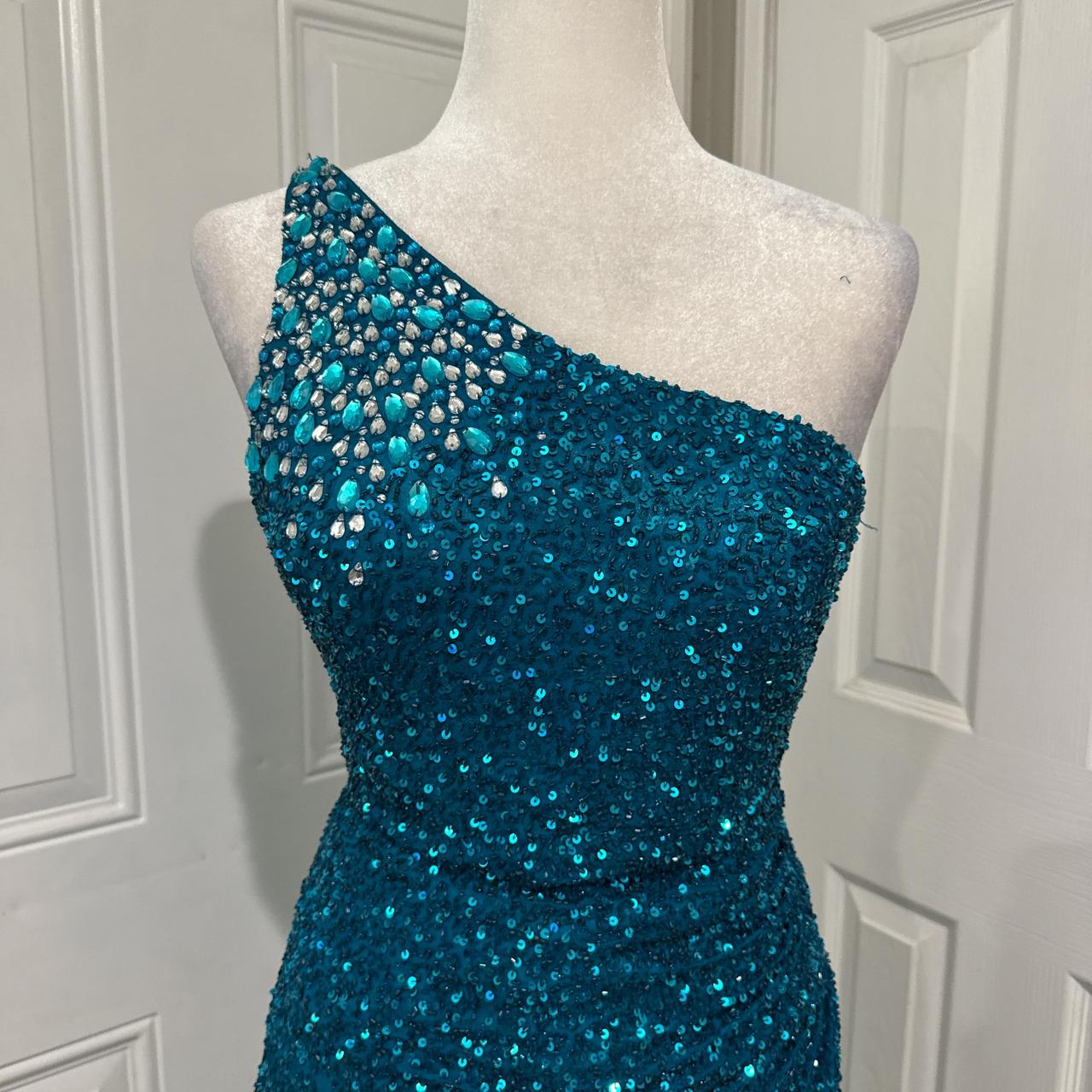 Peacock Blue Shiny Elegant Long Sequined Ball Gown Evening Dress Party Dress gh4567