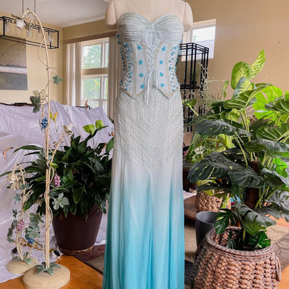 preppydressess - Stunning light blue sky blue ombre beaded lace-up corset prom dress evening gown party dress gh5096