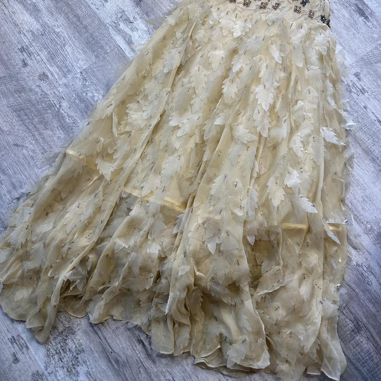 Cream Stunning Rare Vintage Long Chiffon Sequin Floral Ball Gown Evening Gown Party Dress gh4311