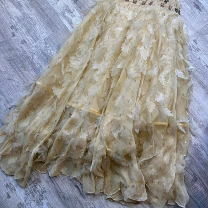 Cream Stunning Rare Vintage Long Chiffon Sequin Floral Ball Gown Evening Gown Party Dress gh4311