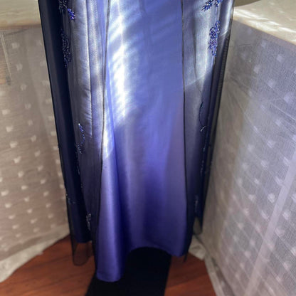Cobalt Blue Purple Ombre Beaded Floral Long Satin Tulle Ball Gown Evening Gown Party Dress gh4296
