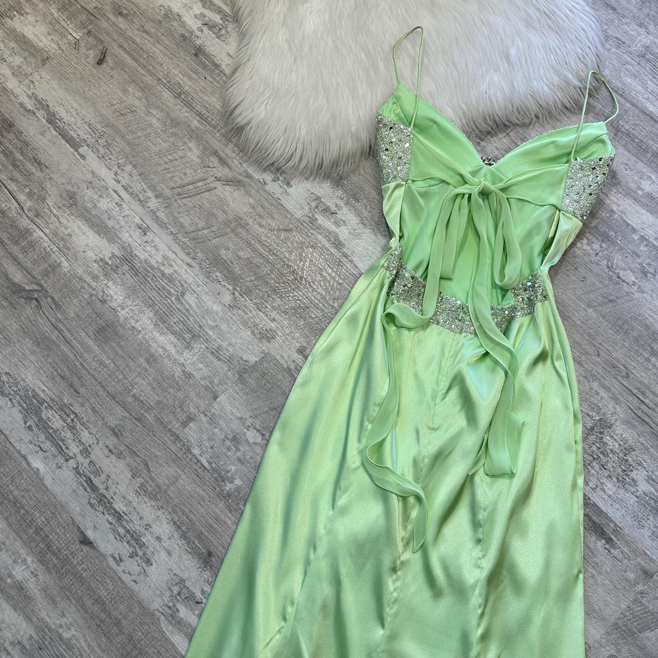 Light Green Shiny Vintage Elegant Spaghetti Strap Satin Maxi Dress Sequined Rhinestone Ball Gown Evening Dress Party Dress gh4301