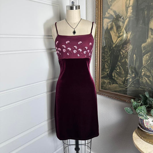 Dark red vintage 90s velvet floral short homecoming formal prom dress prom dress evening dress party dress gh4344