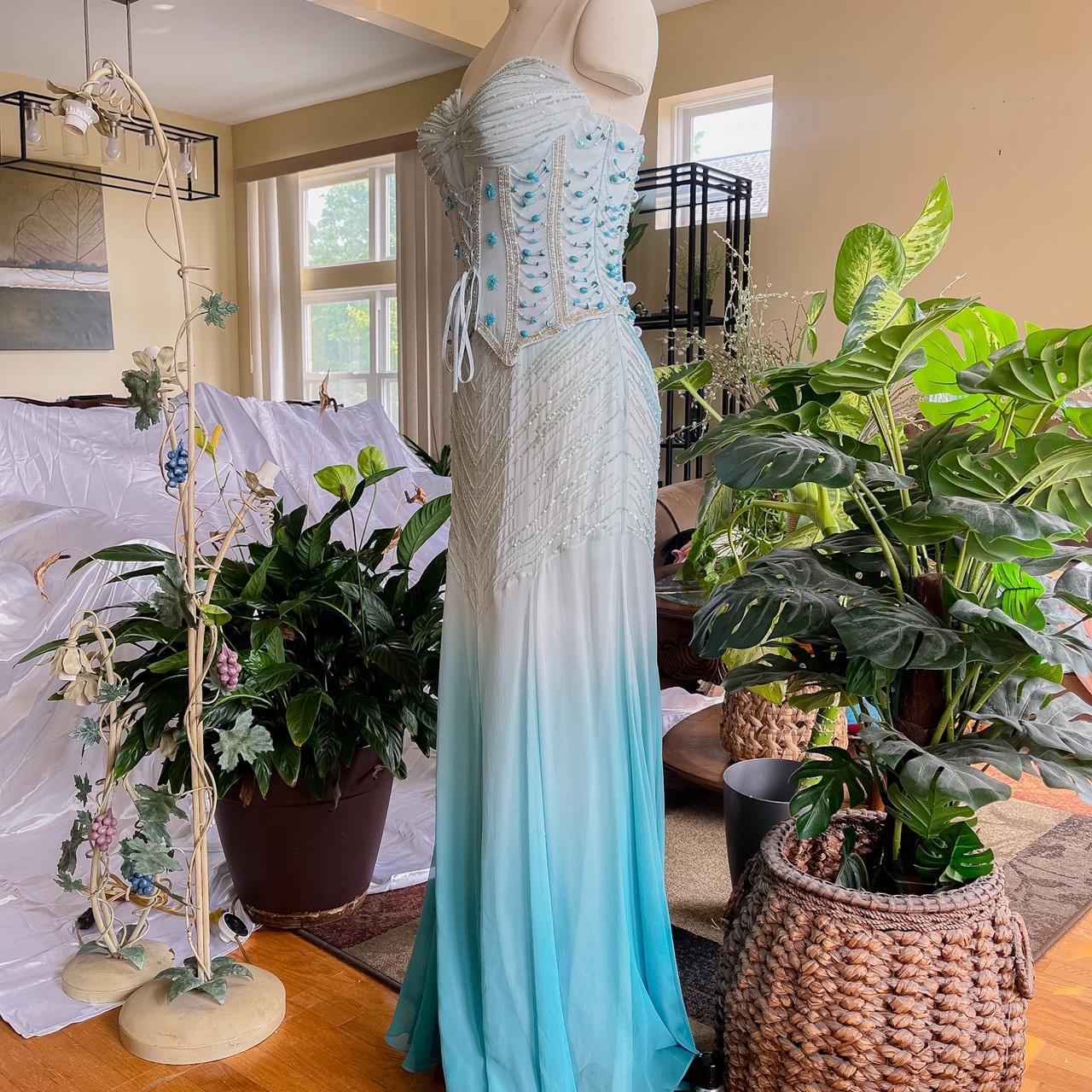 preppydressess - Stunning light blue sky blue ombre beaded lace-up corset prom dress evening gown party dress gh5096