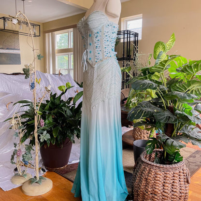 preppydressess - Stunning light blue sky blue ombre beaded lace-up corset prom dress evening gown party dress gh5096