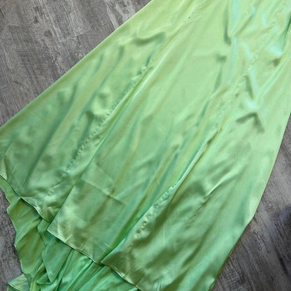 Light Green Shiny Vintage Elegant Spaghetti Strap Satin Maxi Dress Sequined Rhinestone Ball Gown Evening Dress Party Dress gh4301