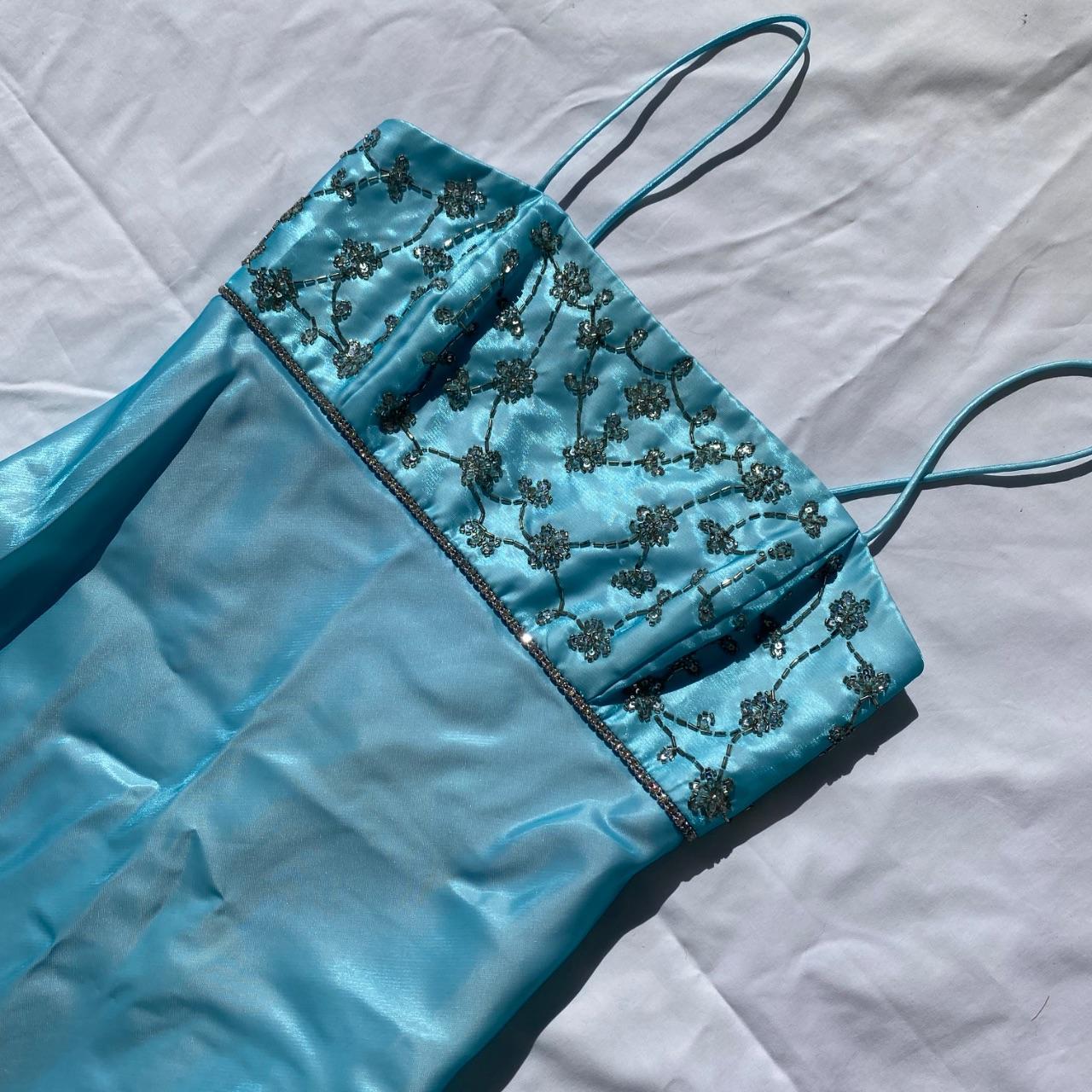 Light Blue Vintage Fashion Playful Deep V Exquisite Floral Beaded Halter Long Satin Tulle Fairy Ball Gown Square Neck Prom Dress Evening Dress Birthday Party Dress gh3959