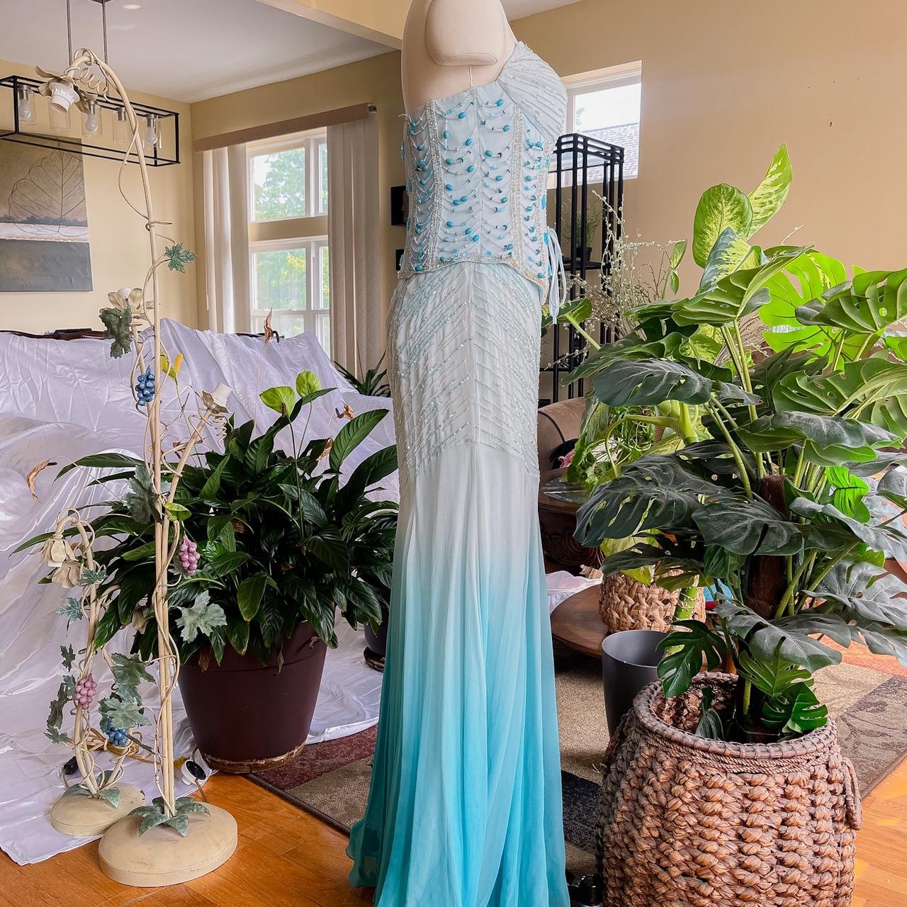 preppydressess - Stunning light blue sky blue ombre beaded lace-up corset prom dress evening gown party dress gh5096