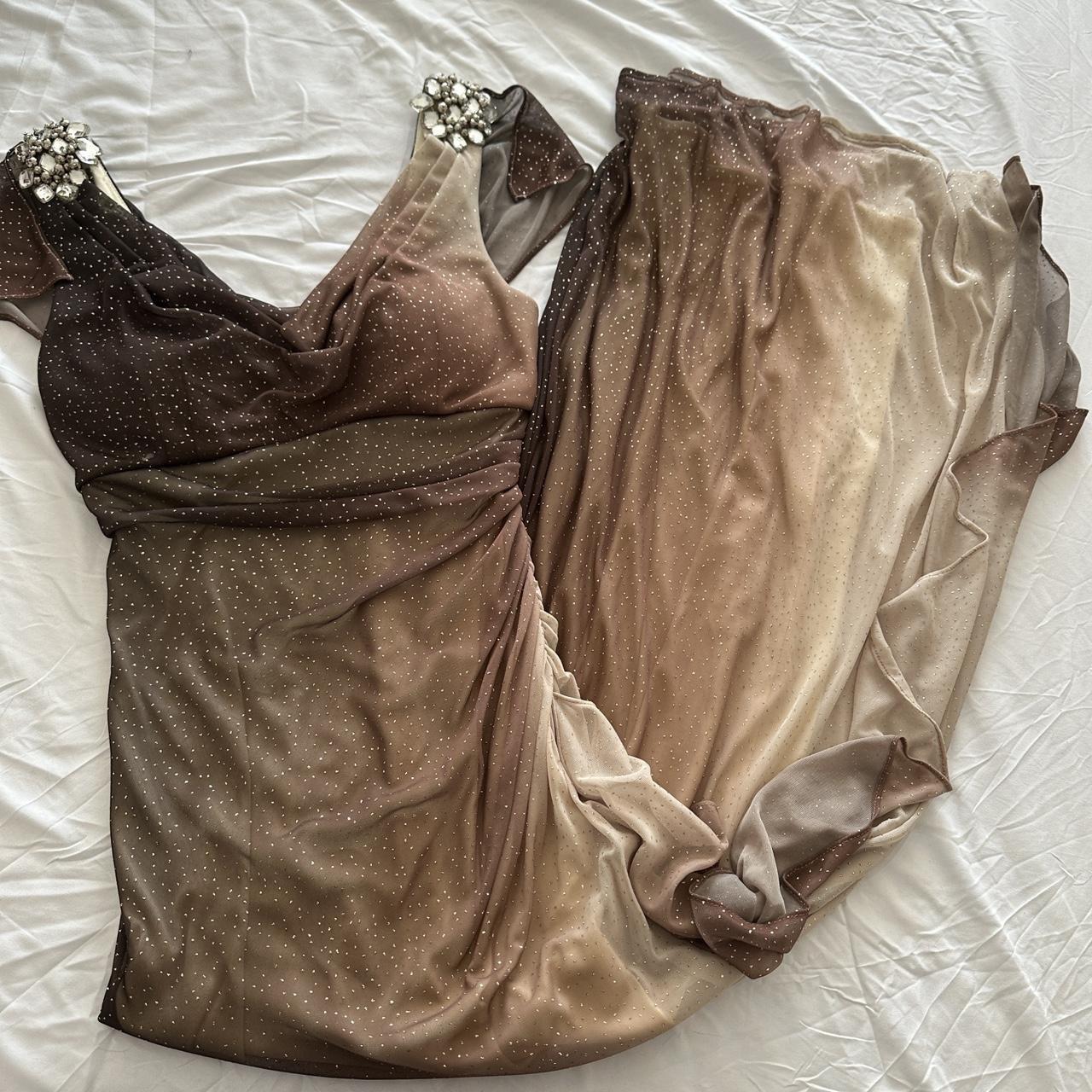 Brown and Cream Sparkly Ombre Stunning Shiny Vintage Fashion Stunning Elegant Delicate Rhinestone Long Chiffon Ball Gown Evening Gown Birthday Party Gown Fairy Ball Gown Graduation Gown gh3891