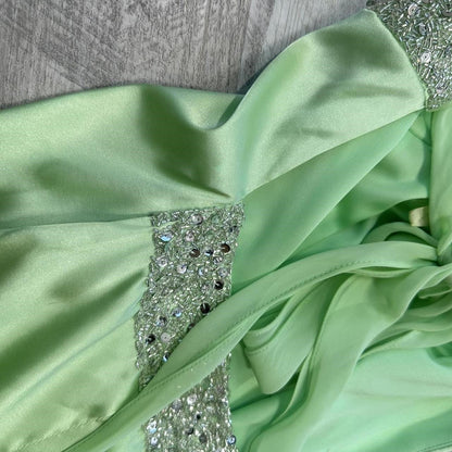 Light Green Shiny Vintage Elegant Spaghetti Strap Satin Maxi Dress Sequined Rhinestone Ball Gown Evening Dress Party Dress gh4301