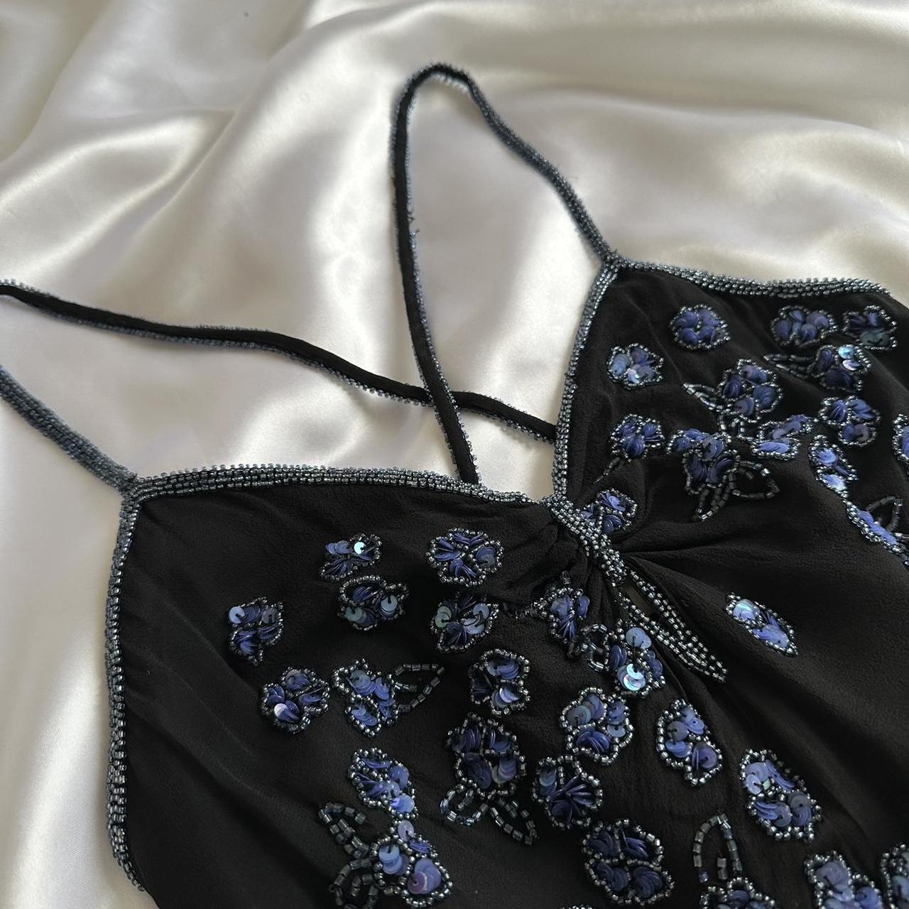 Black gorgeous shiny beautiful stylish unique elegant exquisite blue floral beading long chiffon ball gown evening dress party dress gh3563