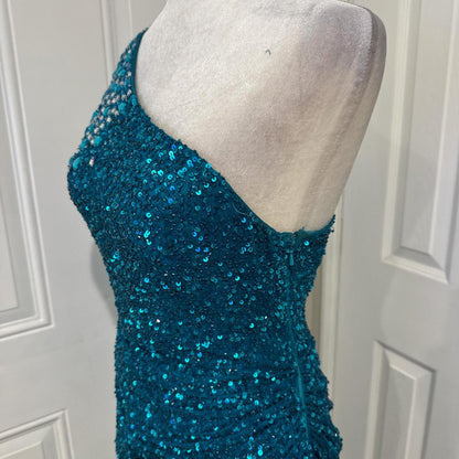 Peacock Blue Shiny Elegant Long Sequined Ball Gown Evening Dress Party Dress gh4567