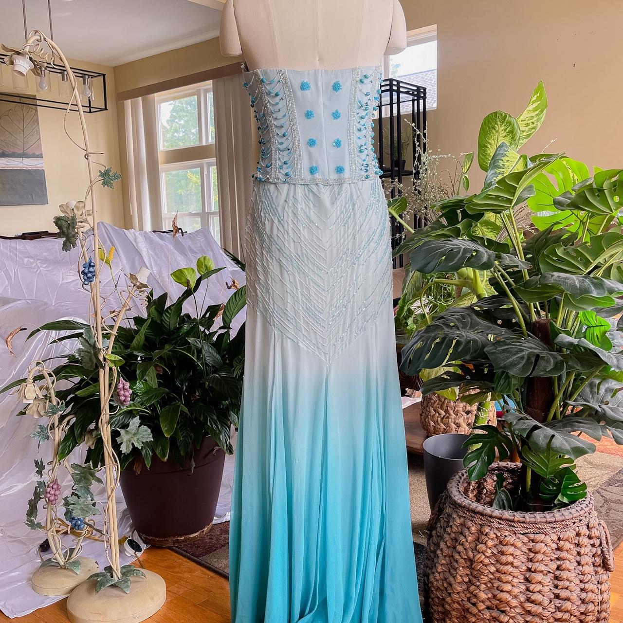 preppydressess - Stunning light blue sky blue ombre beaded lace-up corset prom dress evening gown party dress gh5096