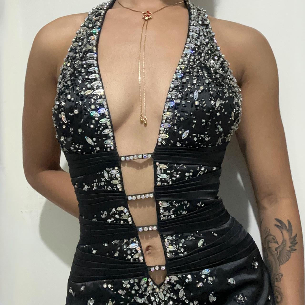 Black Gorgeous Vintage Fashion Elegant Exquisite Beaded Spaghetti Strap Long Satin Ball Gown Evening Gown Birthday Party Dress Prom Gown gh3640