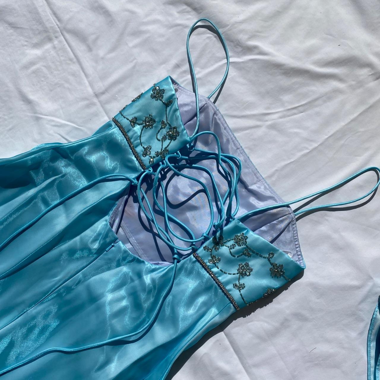 Light Blue Vintage Fashion Playful Deep V Exquisite Floral Beaded Halter Long Satin Tulle Fairy Ball Gown Square Neck Prom Dress Evening Dress Birthday Party Dress gh3959