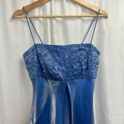 Blue Beautiful Vintage Fairy Long Satin Tulle Gown Delicately Beaded Spaghetti Straps Prom Dress Evening Party Dress Prom Dress gh3893