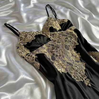 Black Fashion Elegant Beautiful Exquisite Lace Beaded Long Satin Handmade Custom Prom Dress Evening Dress Party Dress Prom Dress gh3751