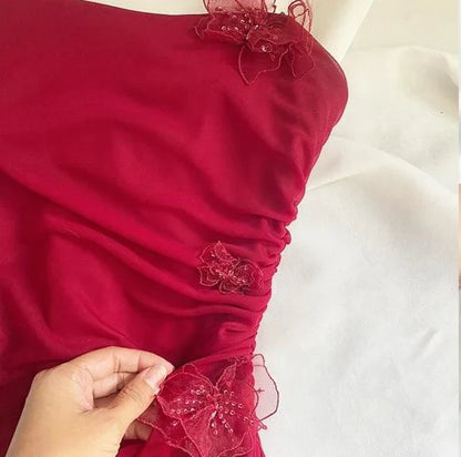 Dark pink elegant floral long chiffon birthday dress prom dress party dress homecoming dress gh4672