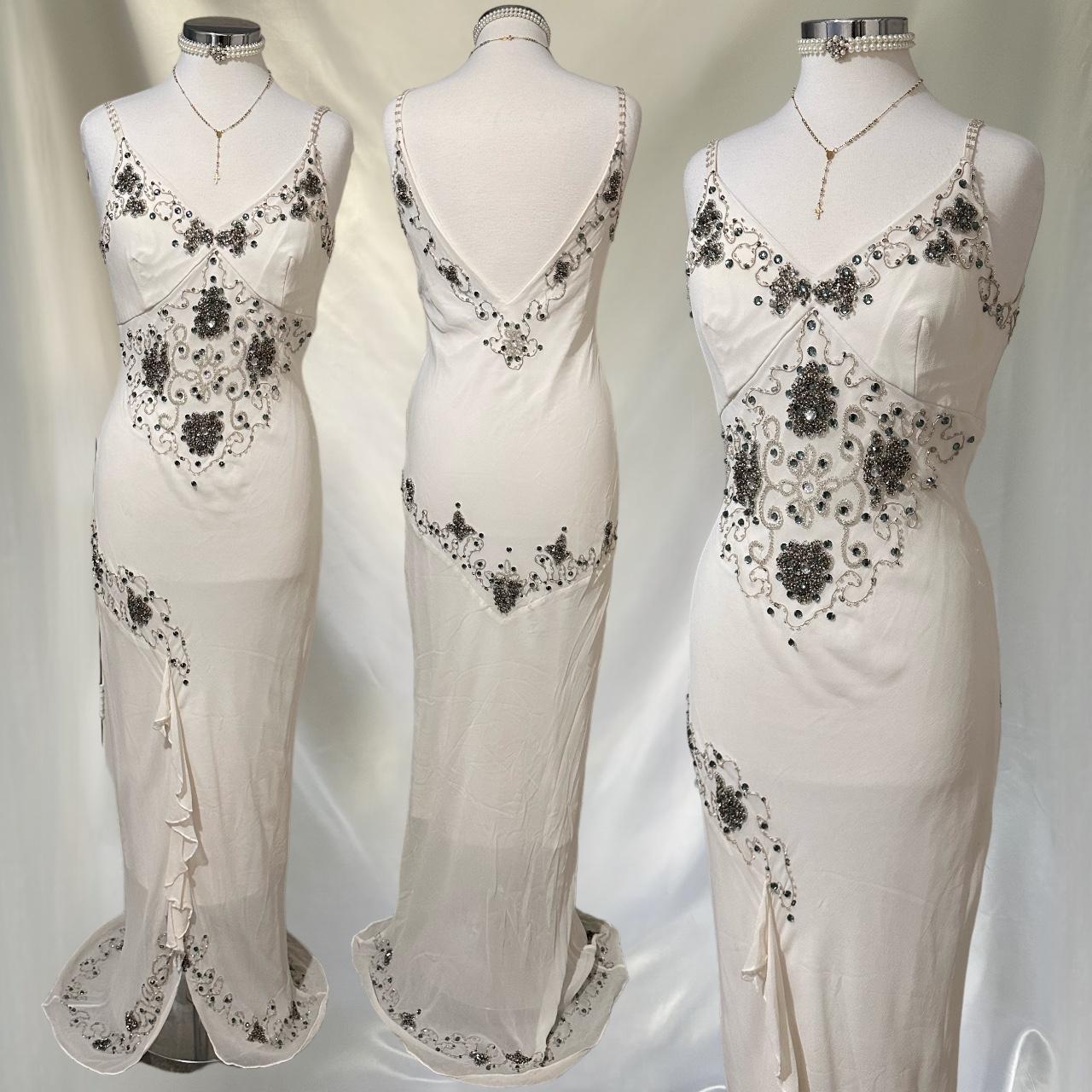 Ivory Shiny Fashion Elegant Beautiful Exquisite Gem Beaded Long Chiffon Ruffles Handmade Customized Ball Gown Evening Dress Party Dress Prom Dress gh3749