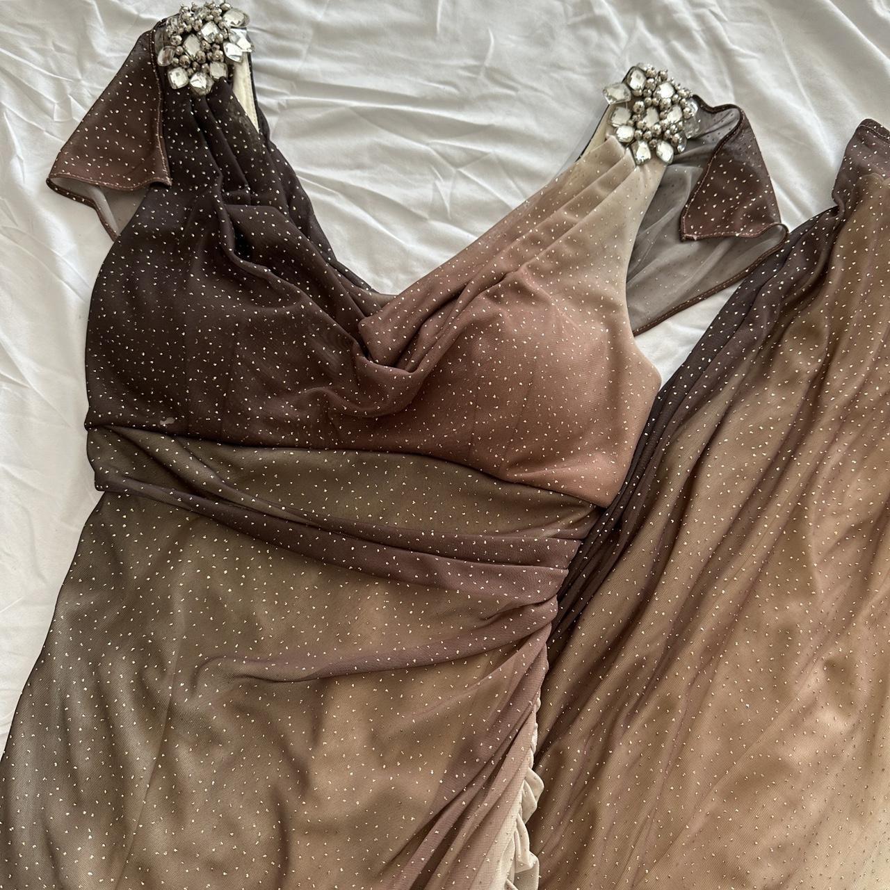 Brown and Cream Sparkly Ombre Stunning Shiny Vintage Fashion Stunning Elegant Delicate Rhinestone Long Chiffon Ball Gown Evening Gown Birthday Party Gown Fairy Ball Gown Graduation Gown gh3891