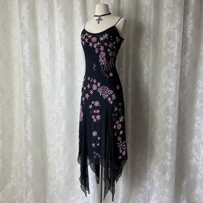 Black Pink Floral Beaded Formal Prom Dress Chiffon Long/Short Homecoming Dress Party Dress gh4620