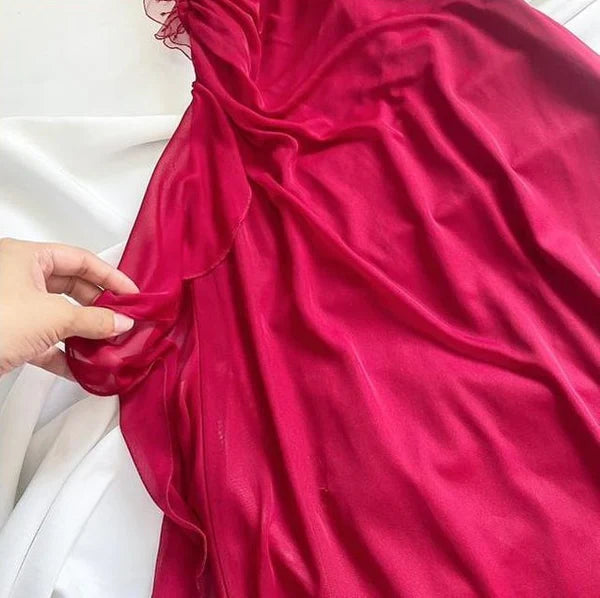 Dark pink elegant floral long chiffon birthday dress prom dress party dress homecoming dress gh4672