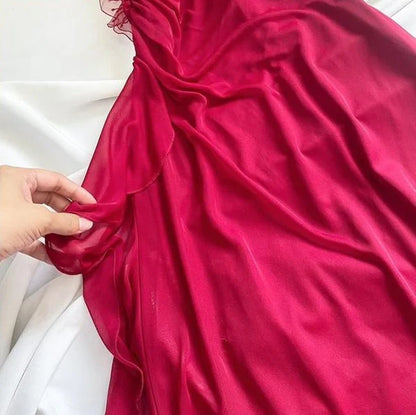 Dark pink elegant floral long chiffon birthday dress prom dress party dress homecoming dress gh4672