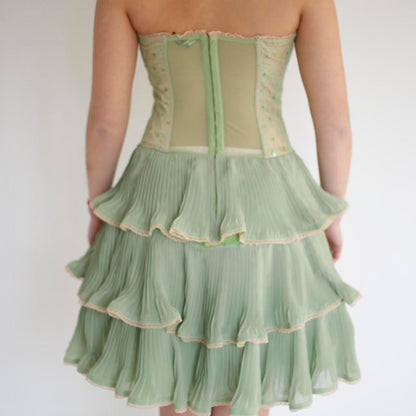 Green pink sweet spaghetti strap layered short lace tulle homecoming dress prom dress evening dress birthday party dress gh3463