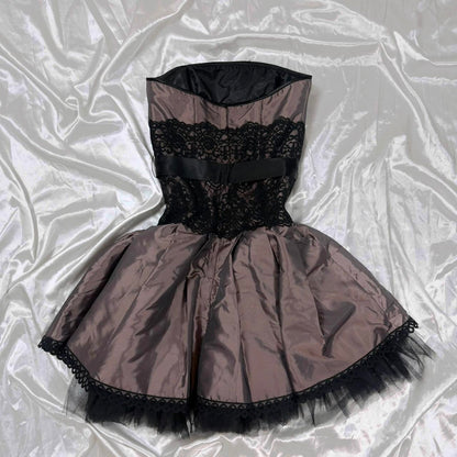 Y2K brown and black lace prom dress homecoming dress gothic dress fairy dress gh4597