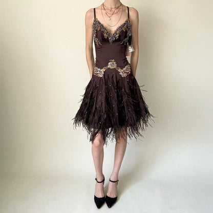 Brown Beaded Floral Short Satin Homecoming Dress Birthday Party Dress gh5085