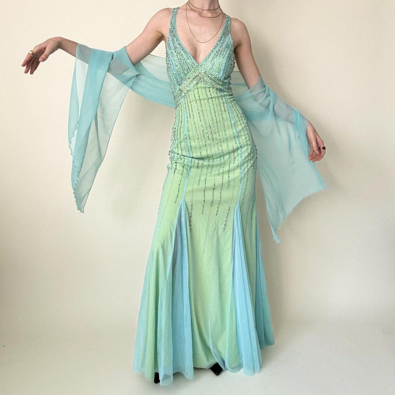 Green Blue Vintage Beads Rhinestones Women's Tulle Mermaid Slim Fit Long Prom Dress Vintage Backless Stunning Formal Ball Gown Evening Dress gh4589