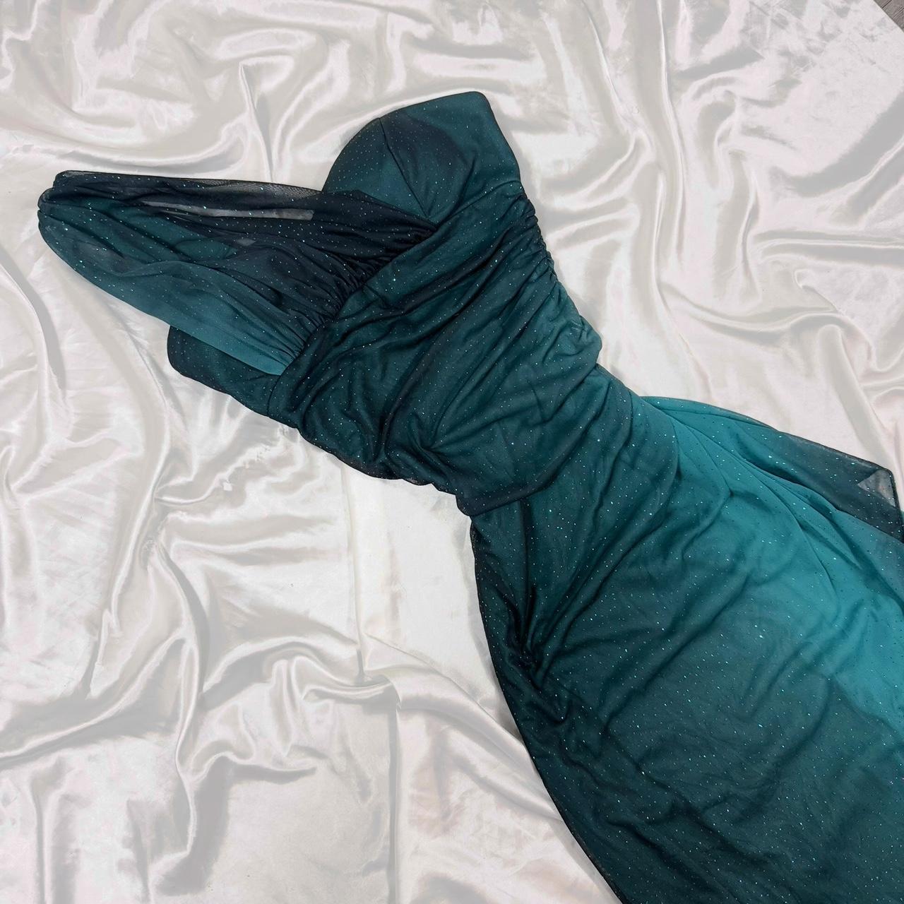 Teal Glitter Fashion Gradient Sweet Elegant Long One Shoulder Chiffon Ball Gown Evening Dress Party Dress Prom Dress Fairy Dress Gothic Dress gh4180